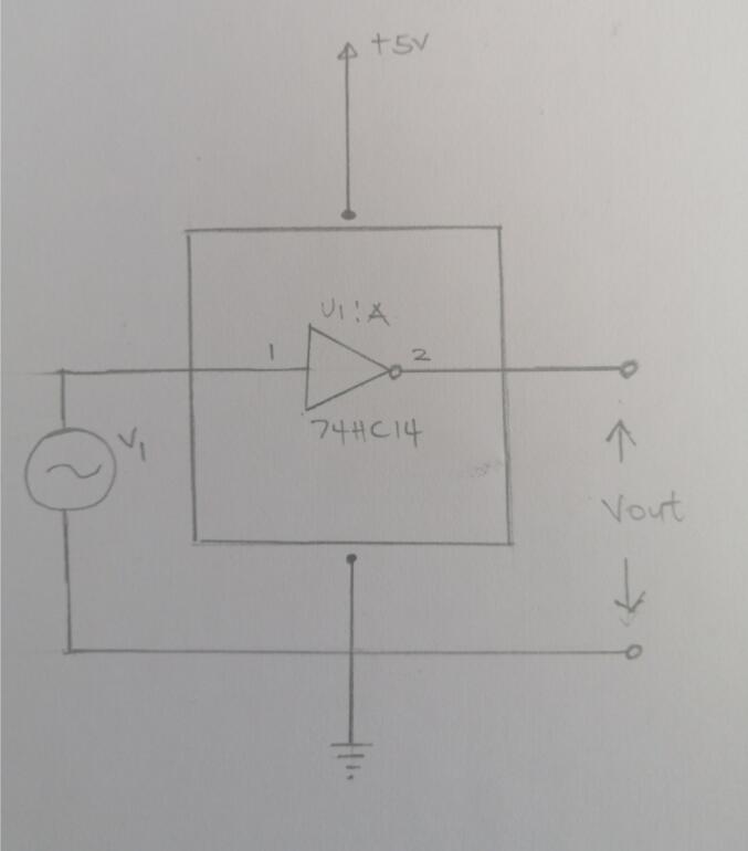 Schematic diagram of 74hc14 in a circuit