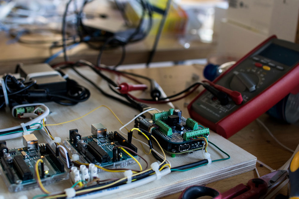 Connections of a circuit that manages LED strips in an interactive lighting prototype