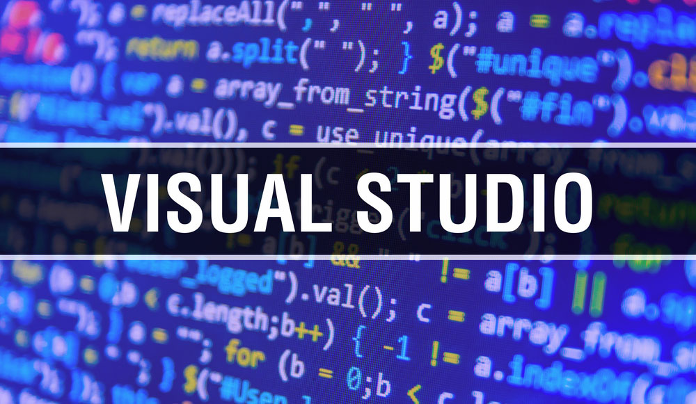 Visual Studio with Abstract Technology Binary code Background