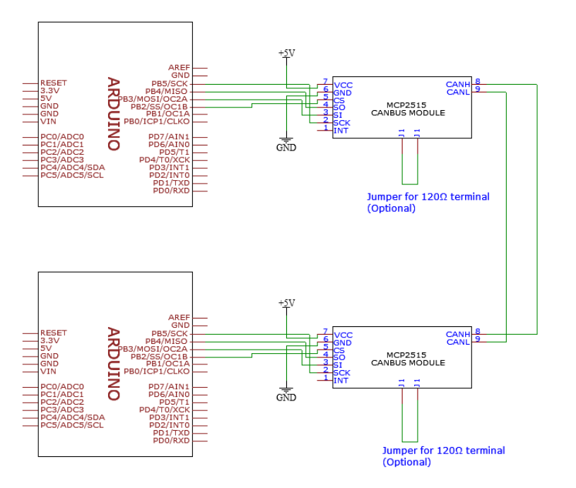 MCP2515 circuit diagram for this project.