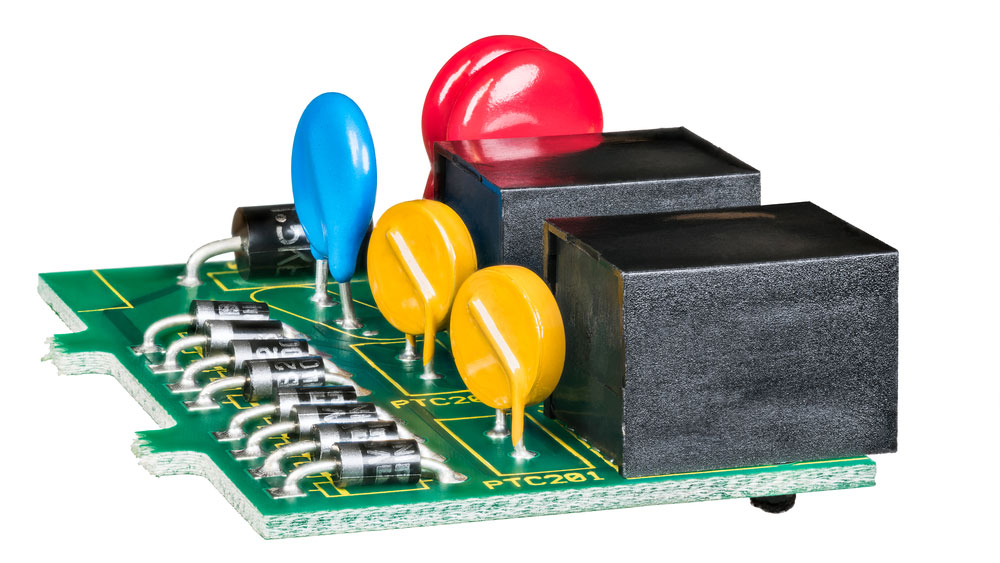 Colored thermistors on green circuit board