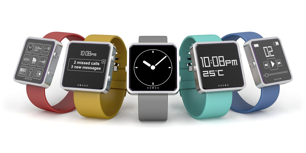 Smartwatches with different interfaces and colors