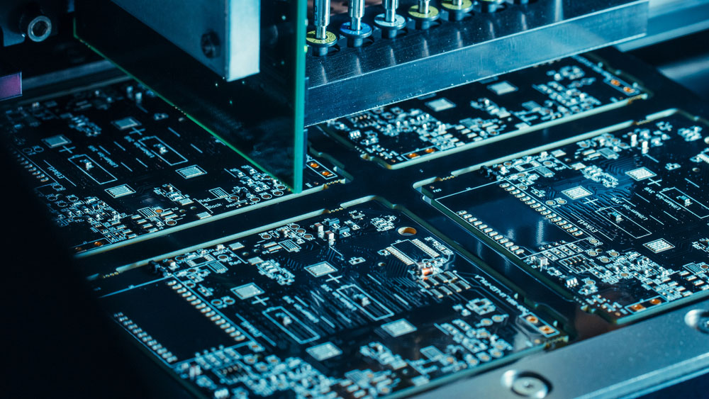 Electronic PCB Being Assembled with Automated CNC Robotic Arm