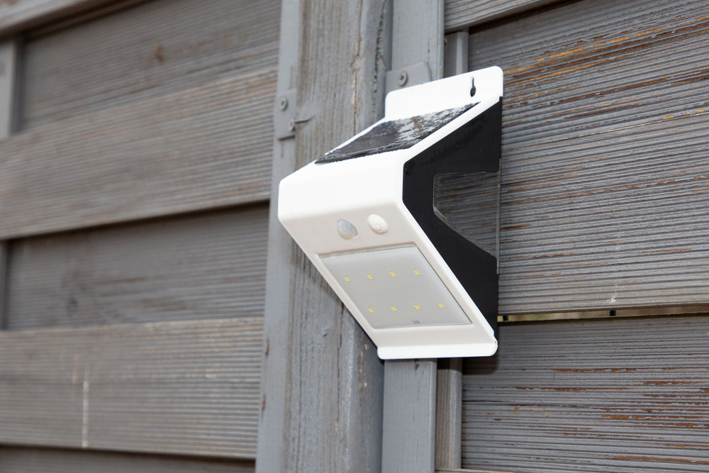 an outdoor garden light that serves as a motion detector