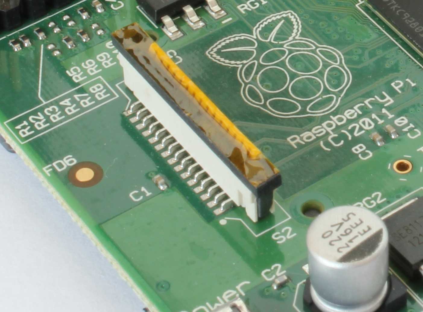 A MIPI DSI port on a Raspberry Pi
