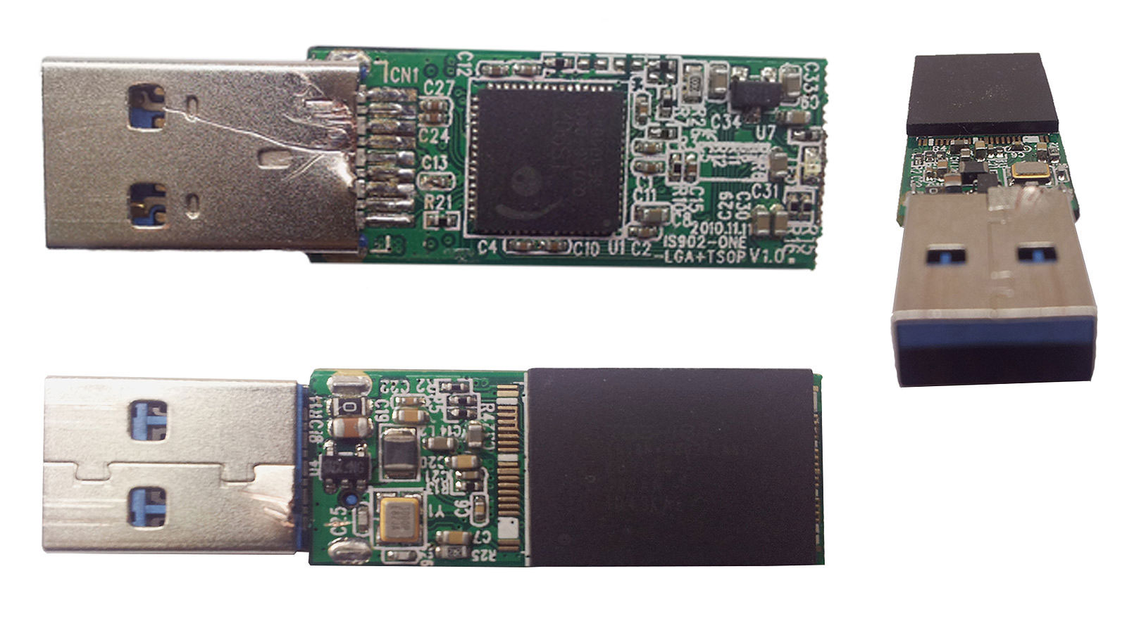 The connector and PCB of a USB 3.0 flash drive