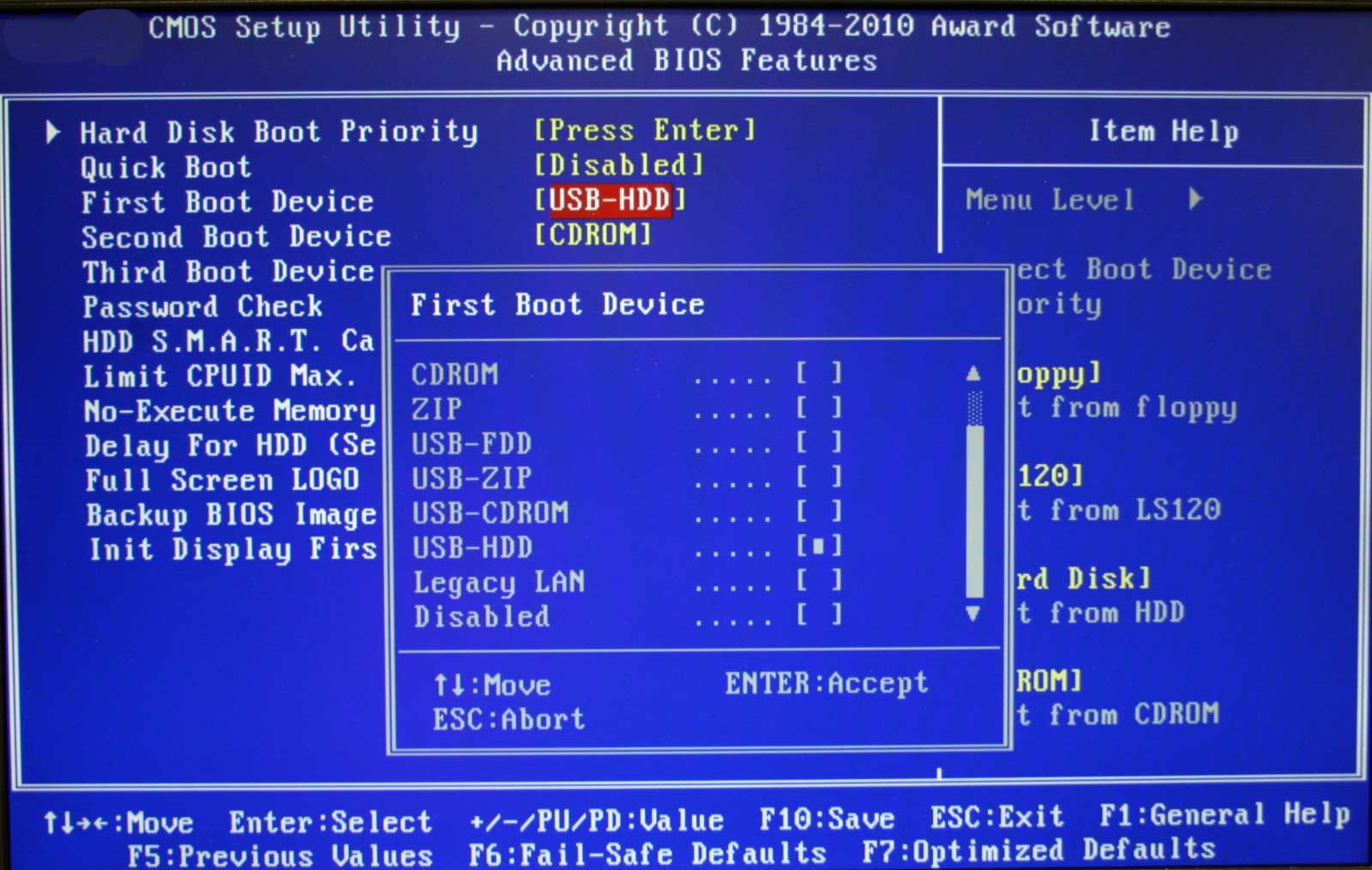 A BIOS configuration page