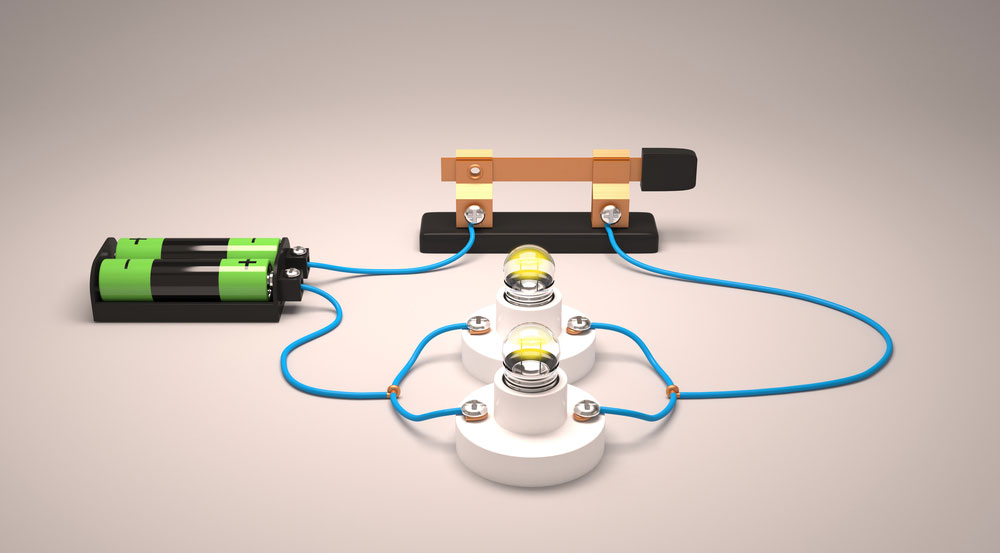3D rendering of a parallel circuit with light bulbs. 