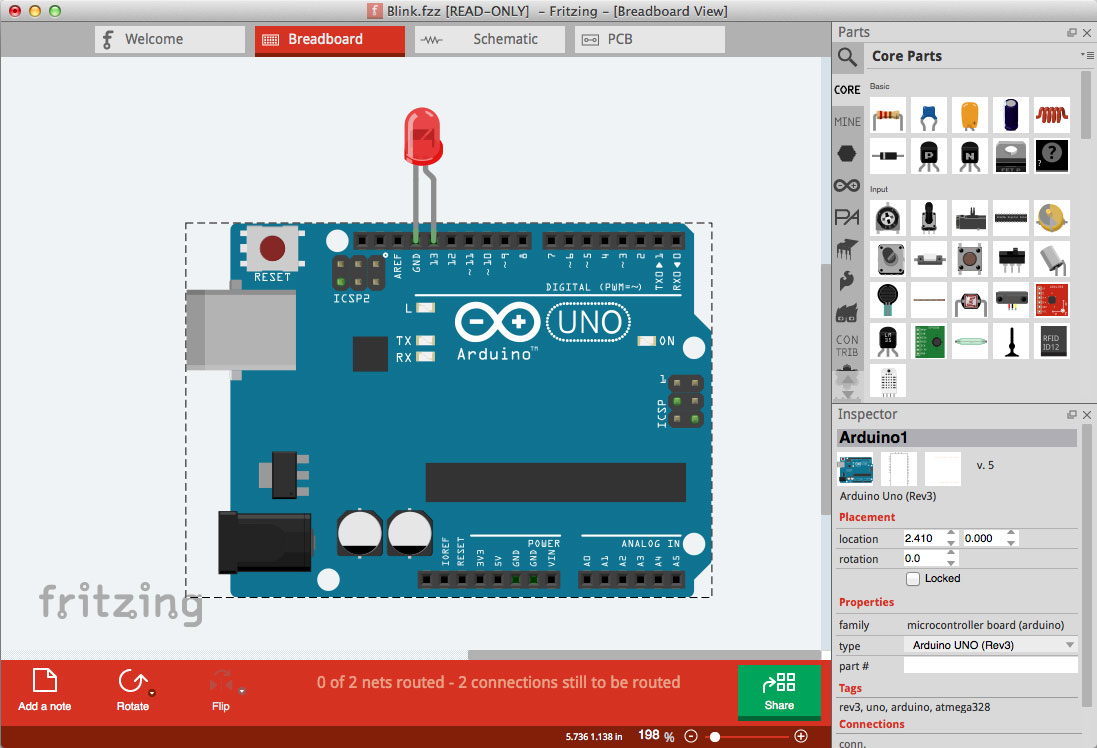 Fritzing breadboard view