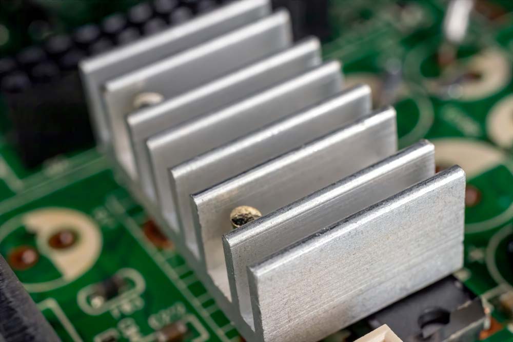 An aluminum heat sink on a PCB