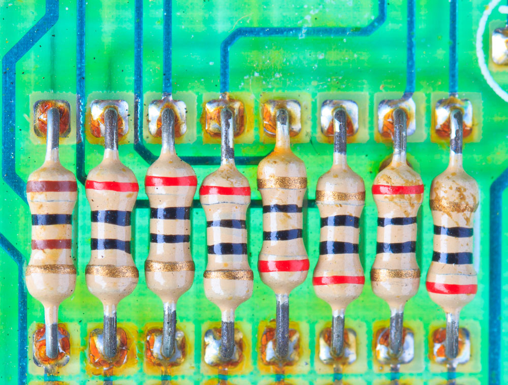 Several resistors on a motherboard