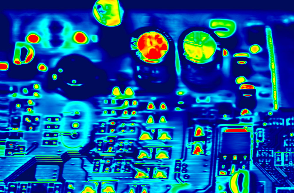 An infrared image of a PCB showing the hotspots