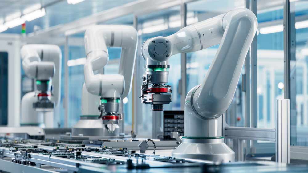 Advanced high-precision robots in a fully automated PCB assembly line
