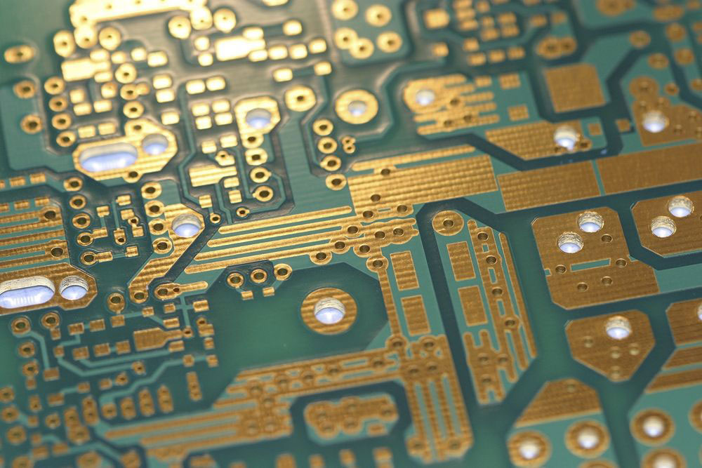 The gold coated contacts on a PCB