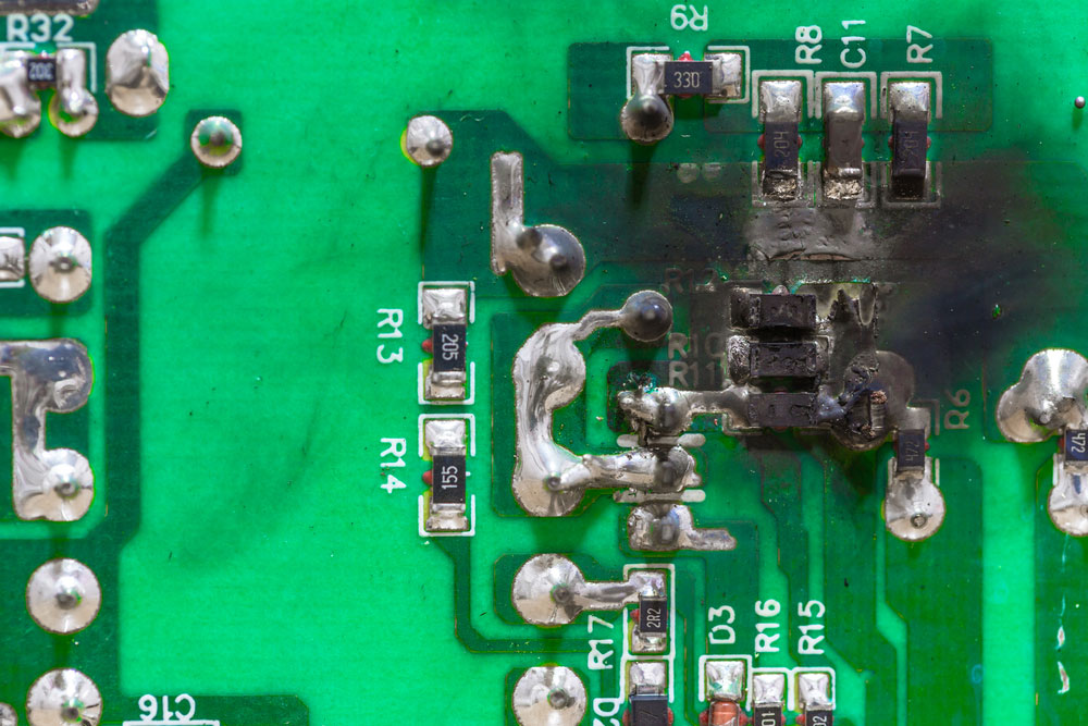 A burned (short) PCB