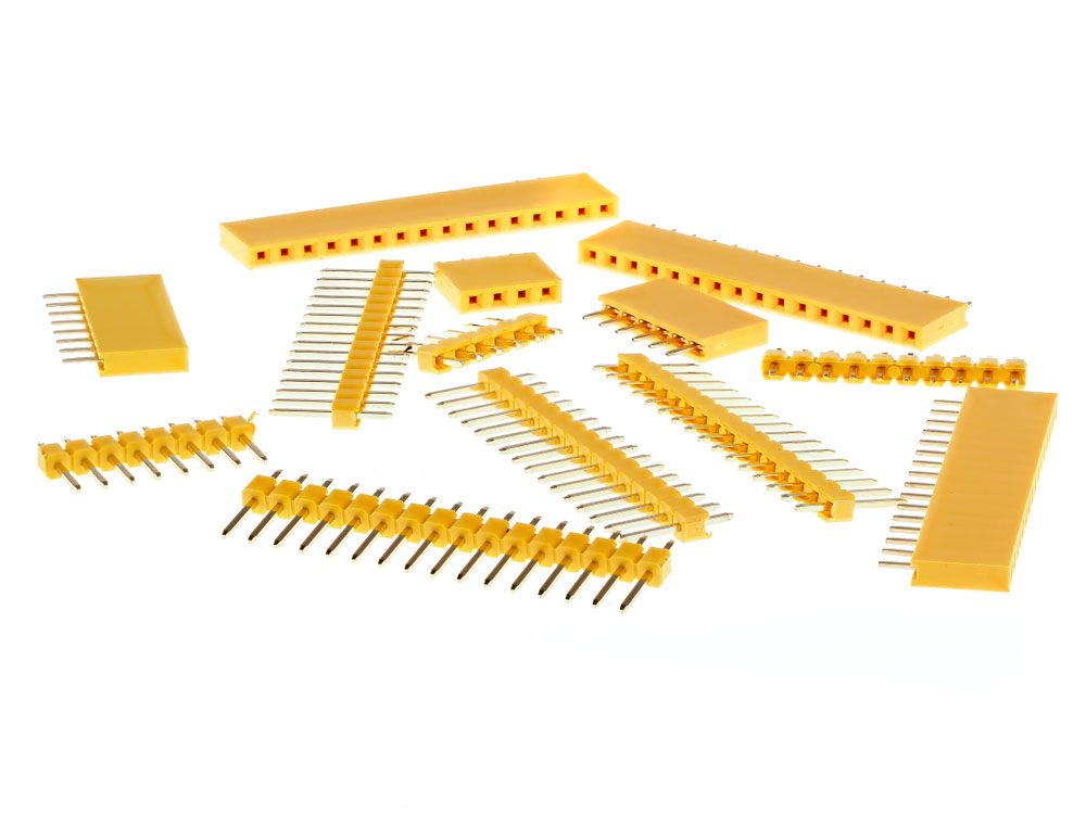 Male and female single row pin header connectors