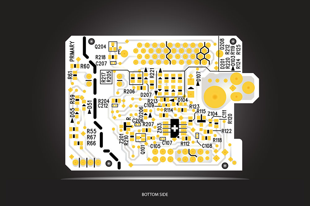 The bottom of a 10-layer printed circuit board