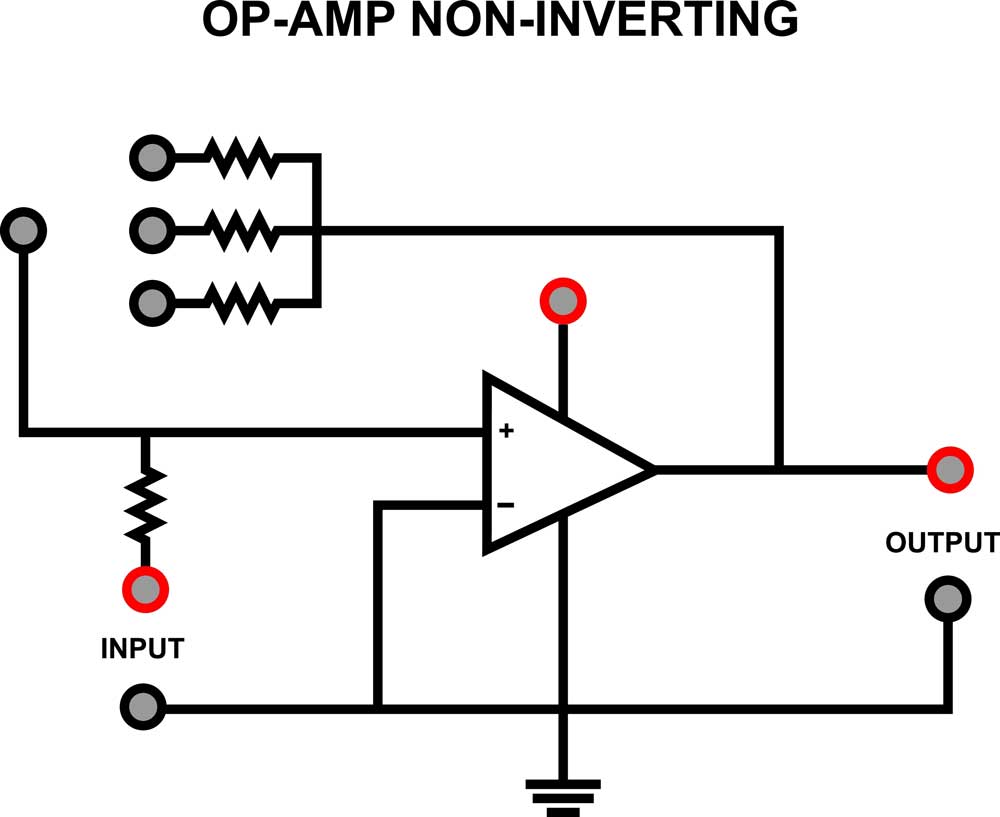 A circuit diagram showing a non-inverting Op-Amp operation