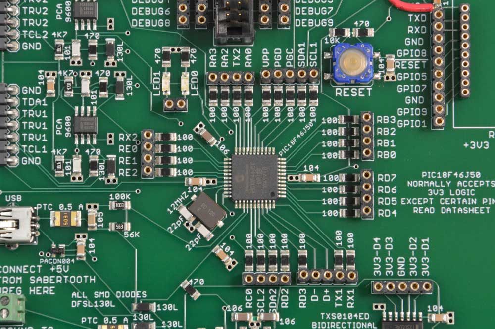 a PCB with visible electrical components.