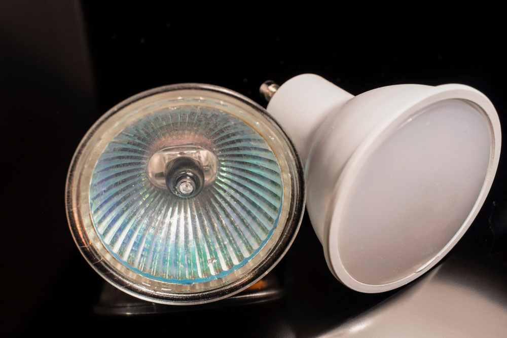 A halogen vs. LED bulb