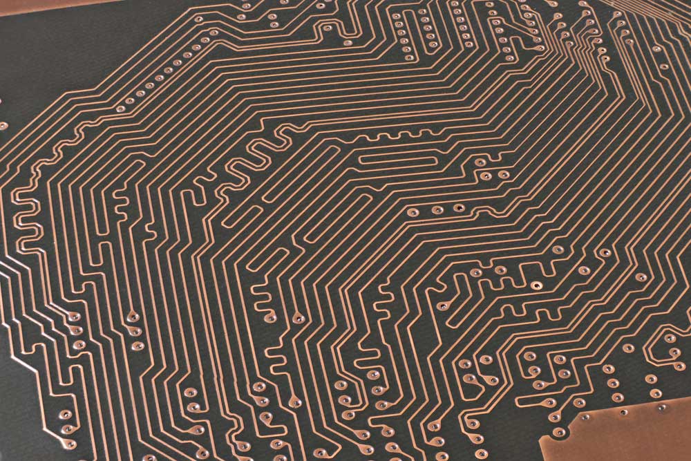 Traces on a PCB. Note the serpentine traces.