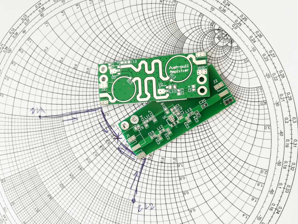 An RF and microwave PCB on a Smith chart for impedance matching