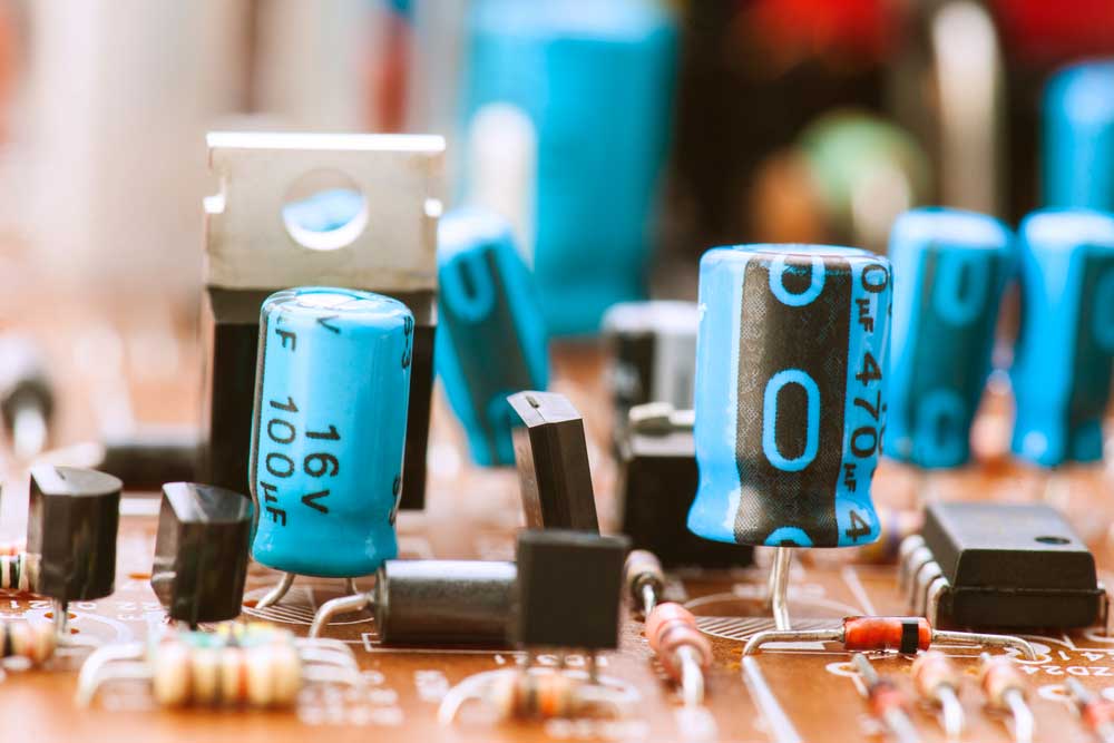 Capacitors mounted on a circuit board