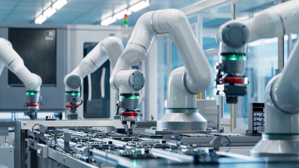 High-precision robots in a PCB production factory