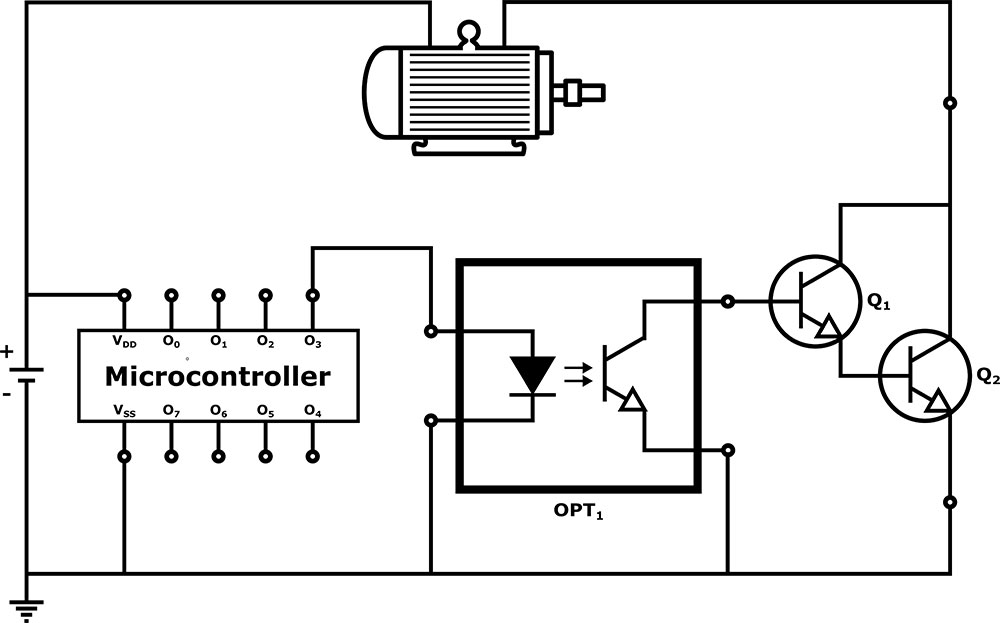 Circuit diagram of the microcontroller using optocoupler