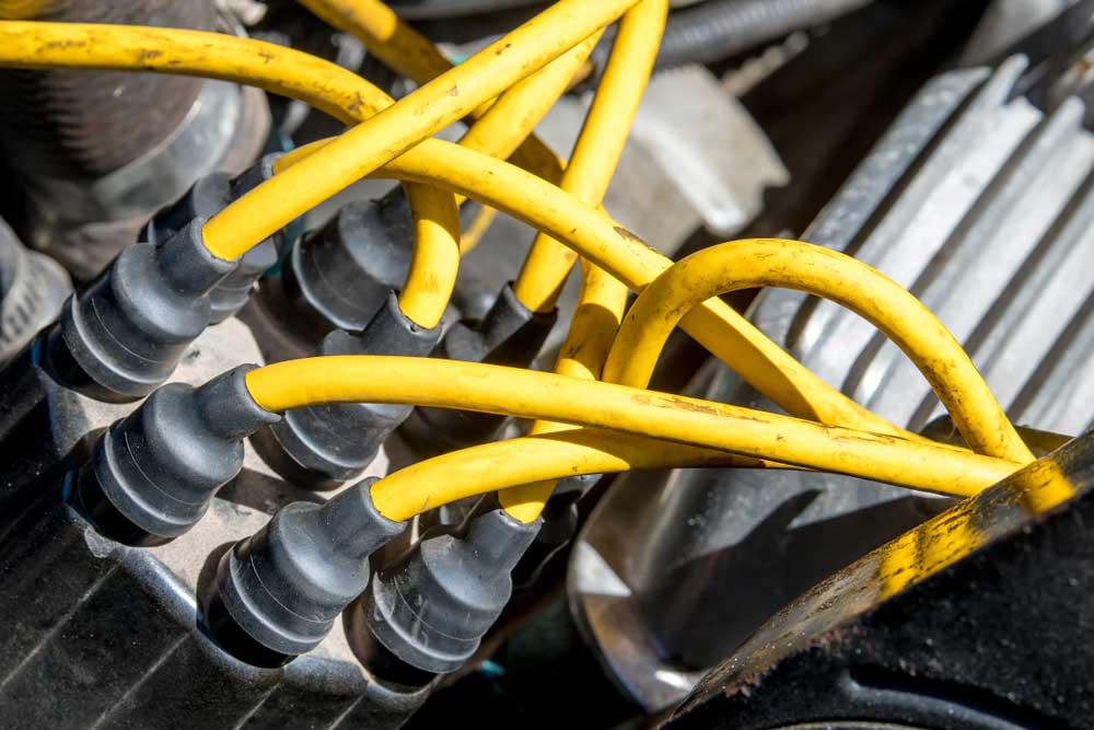 Yellow ignition wires on an engine