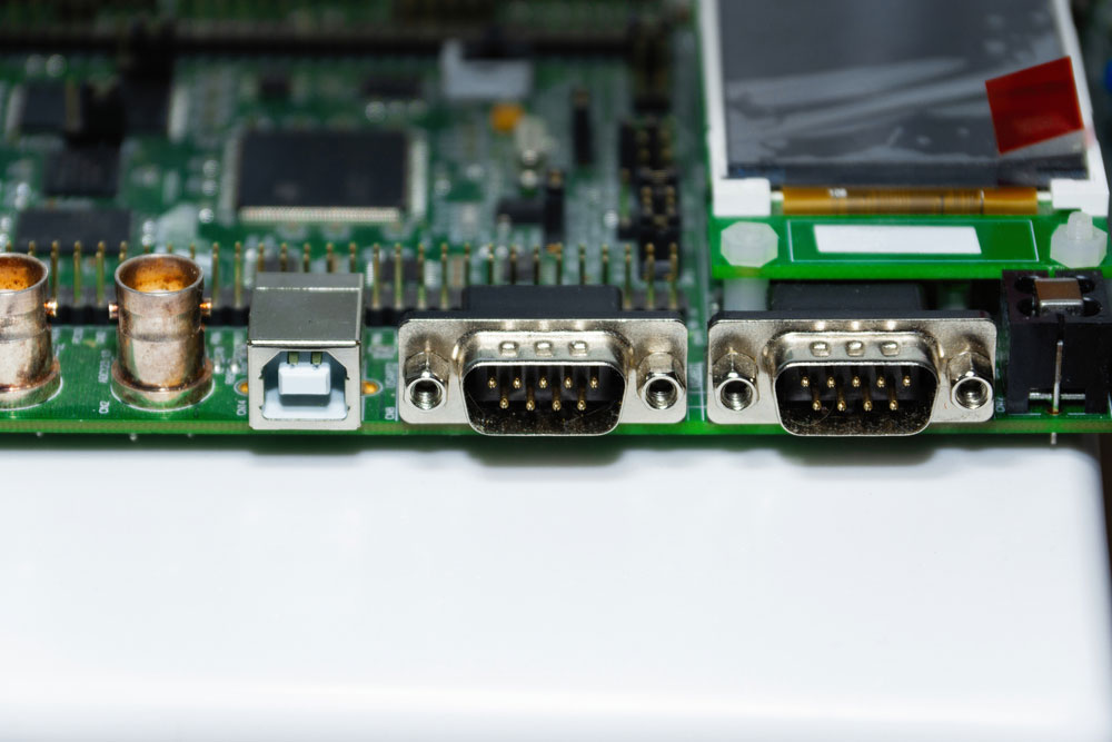 RS-232 and USB type B UART interfaces on an Evo dev board