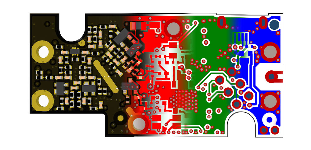 A PCB design concept blended with Gerber files of the inner layers