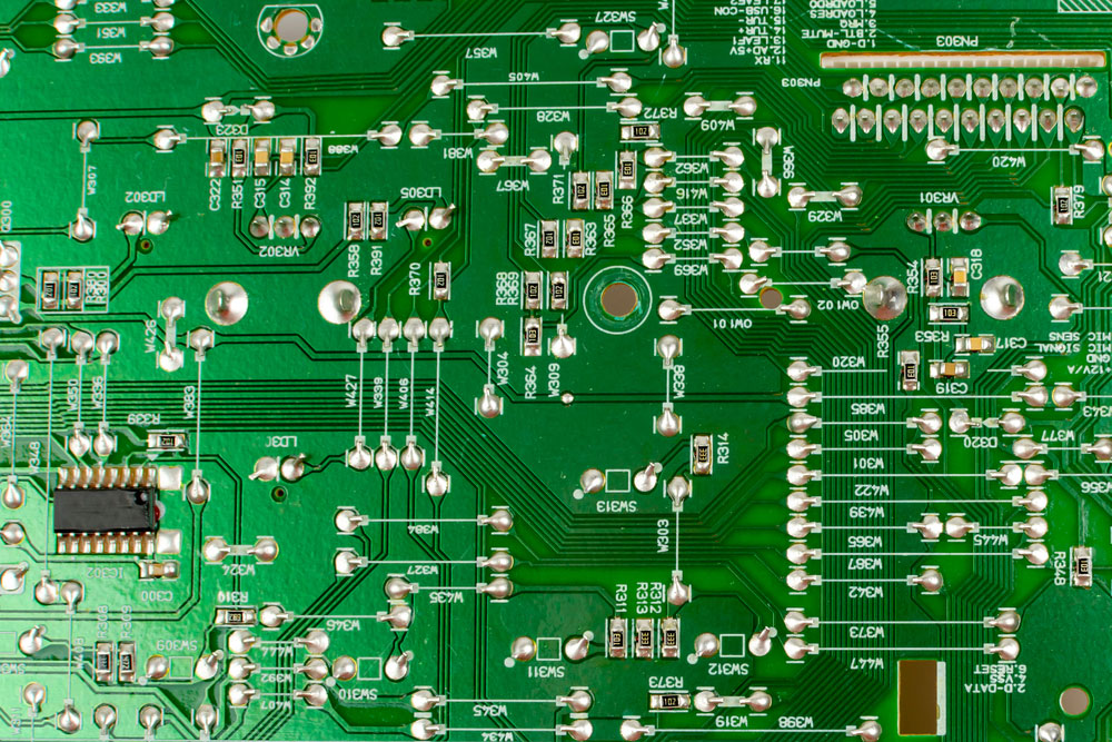 A microcircuit close-up of a PCB