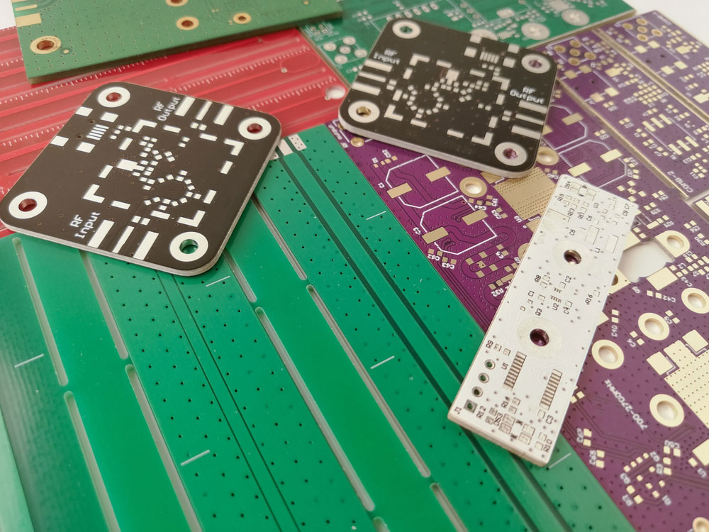 Various printed circuit boards built for radio frequency projects