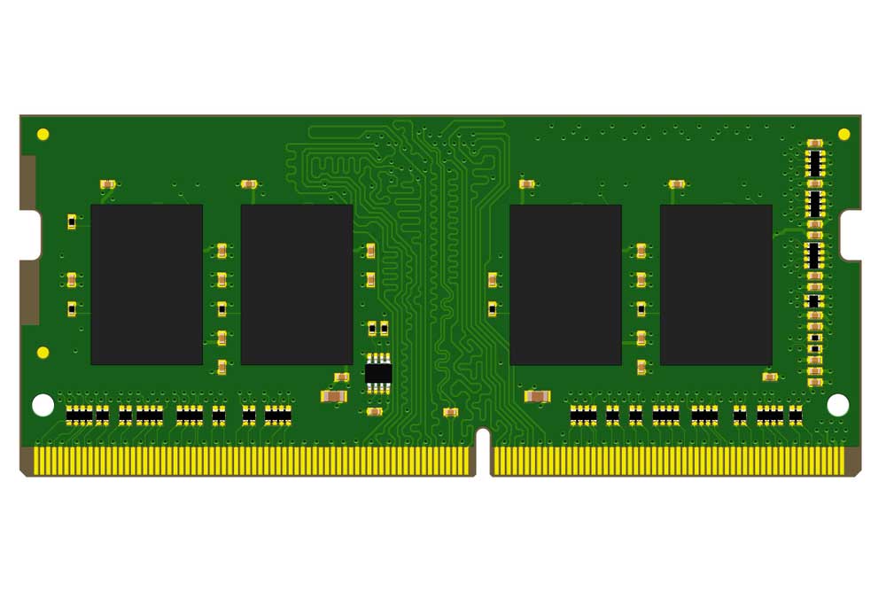 A DDR4 RAM PCB with three fiducial marks