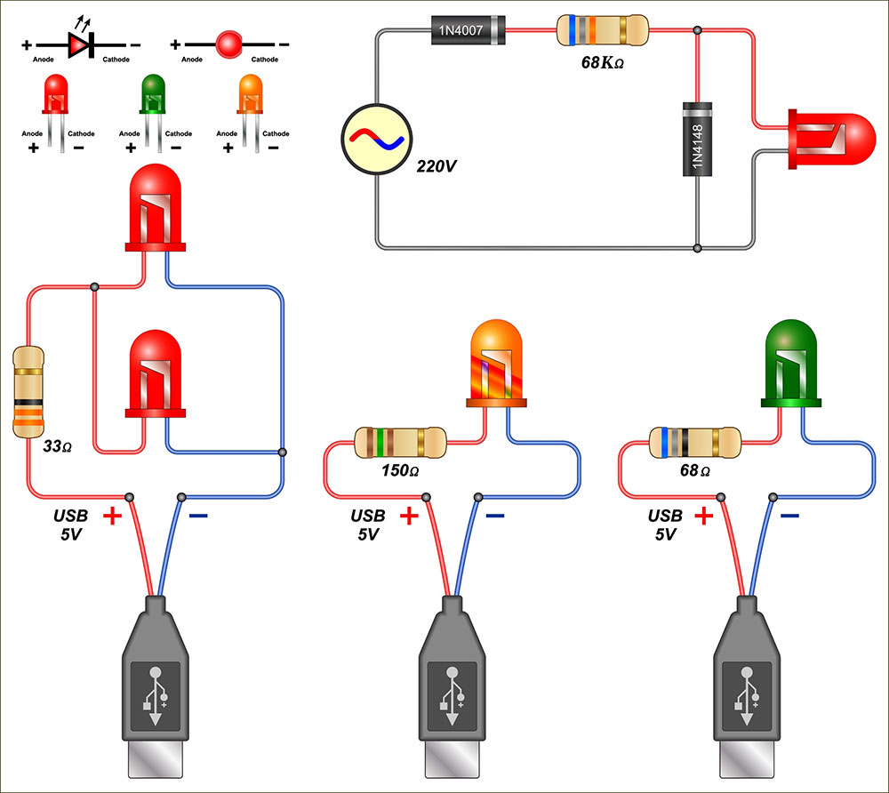 LED circuits with resistors