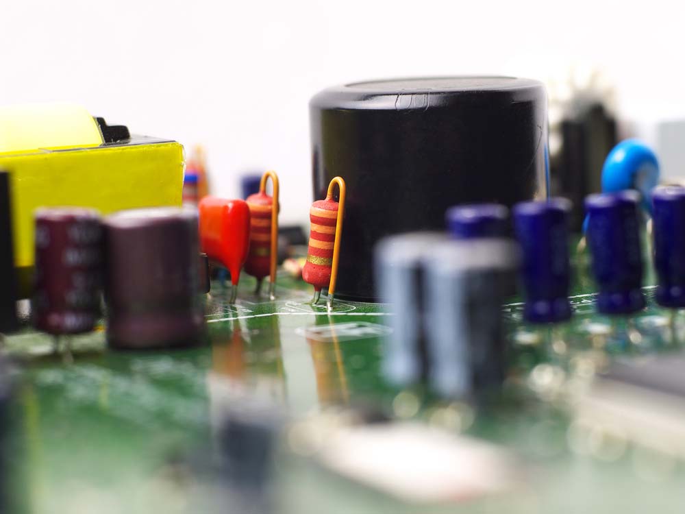 Resistors mounted on a circuit board.