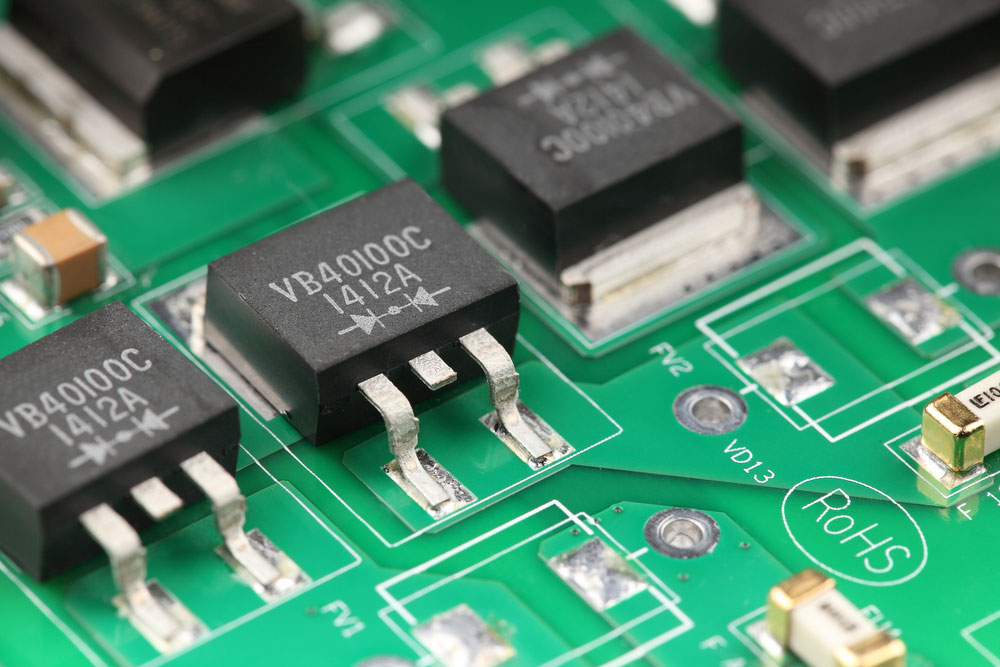 Schottky diodes and rectifiers mounted on a circuit board