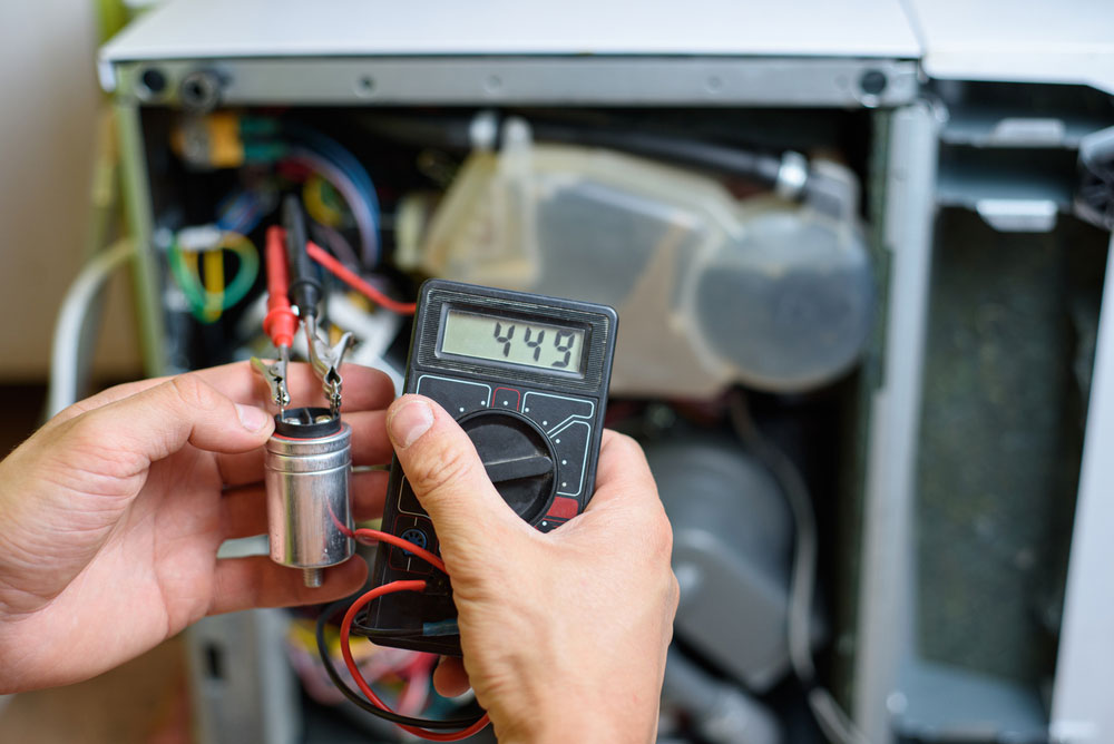 Resistance measurement of the starting capacitor of a dishwasher
