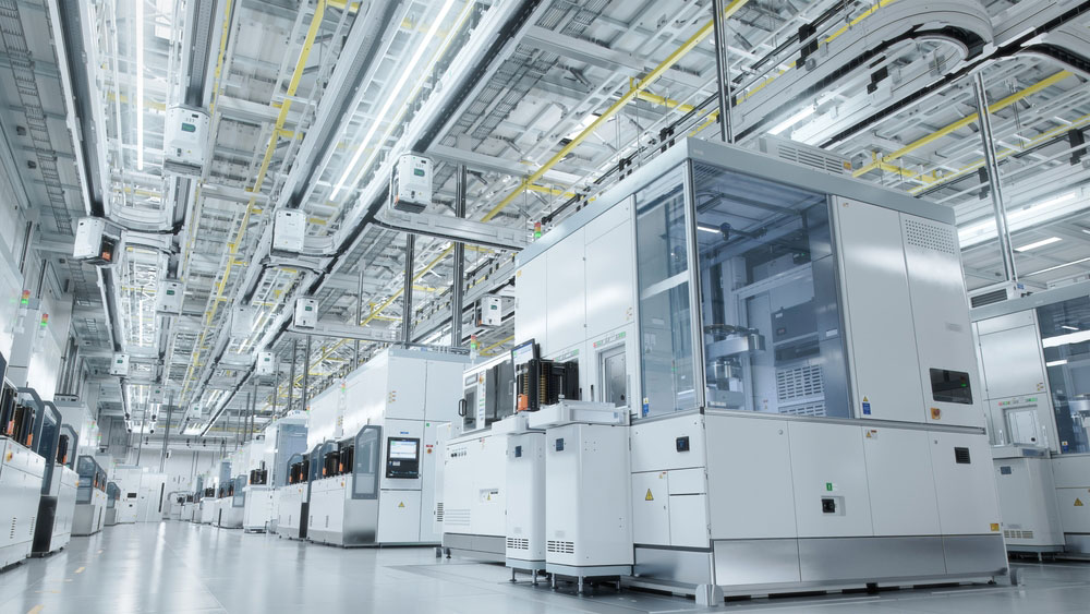 A semiconductor production fab cleanroom