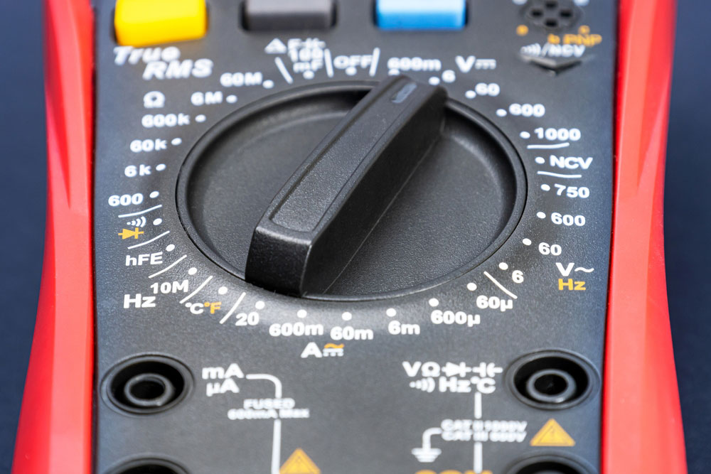 A multimeter’s knob settings up close