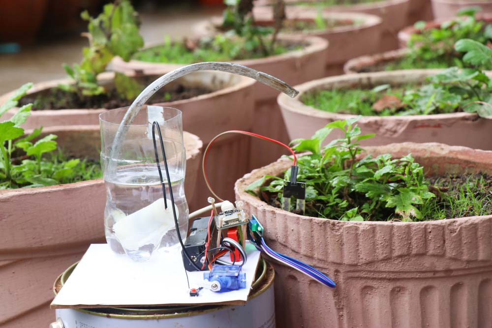 An IoT project that senses moisture levels in the soil to activate an irrigation system