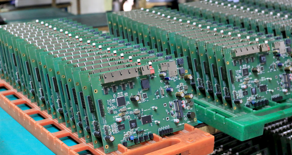 Multiple printed circuit boards after manufacturing and assembly