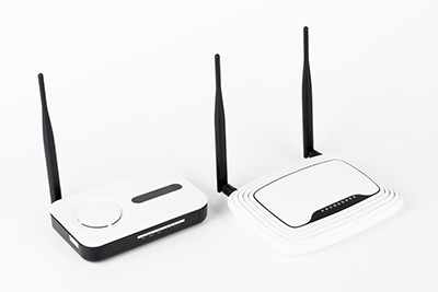 Two wireless routers ready for connection