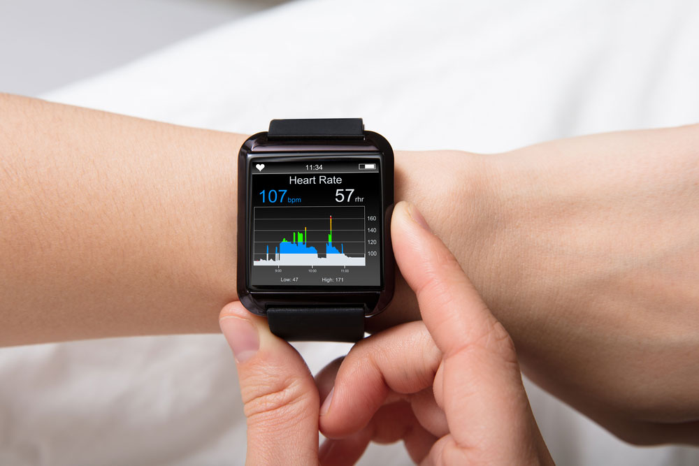 A smartwatch with a heart rate monitor