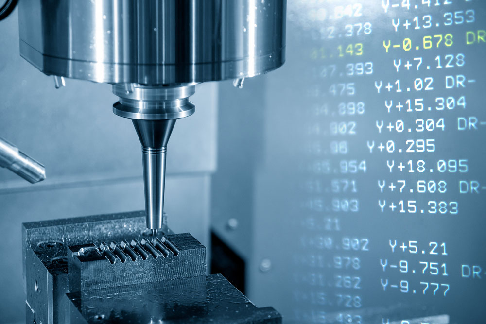 An abstract image showing how G-Code guides a CNC milling machine