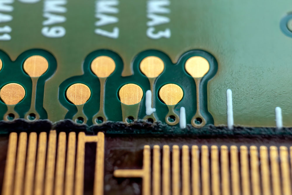 Gold-coated contact pads on an LCD TV’s printed circuit board