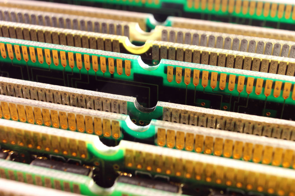 Gold fingers on SIMM and DIMM computer memory modules