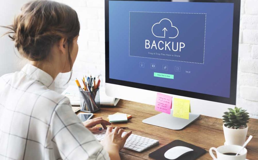 A lady creating a backup file on her computer