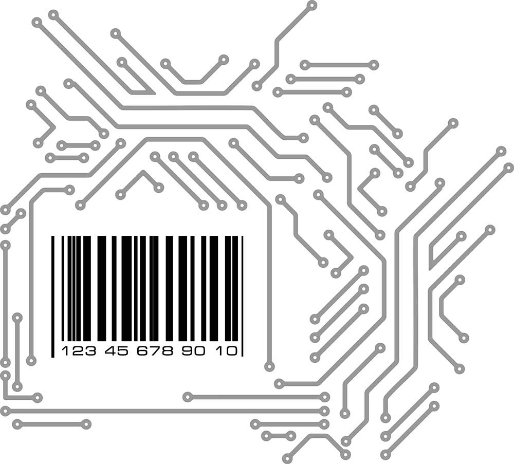 A barcode in a PCB layout style